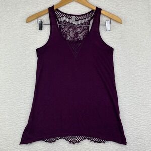 Vanity Womens XS Purple Lace Racerback Tank Top‎ Sleeveless Crochet Mesh Hem